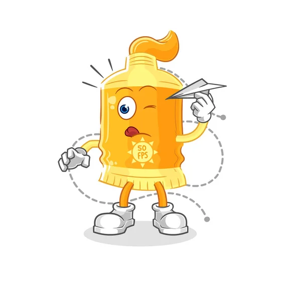 Sunscreen Paper Plane Character Cartoon Mascot Vecto — Stock Vector