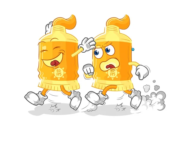 Sunscreen Play Chase Cartoon Cartoon Mascot Vecto — Stock Vector