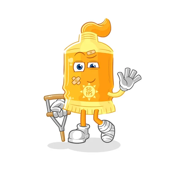 Sunscreen Sick Limping Stick Cartoon Mascot Vecto — Archivo Imágenes Vectoriales