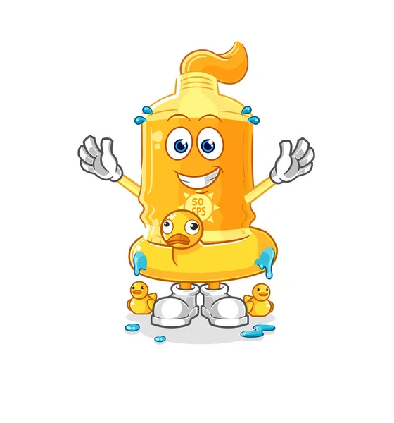 Sunscreen Duck Buoy Cartoon Cartoon Mascot Vecto — Stock Vector