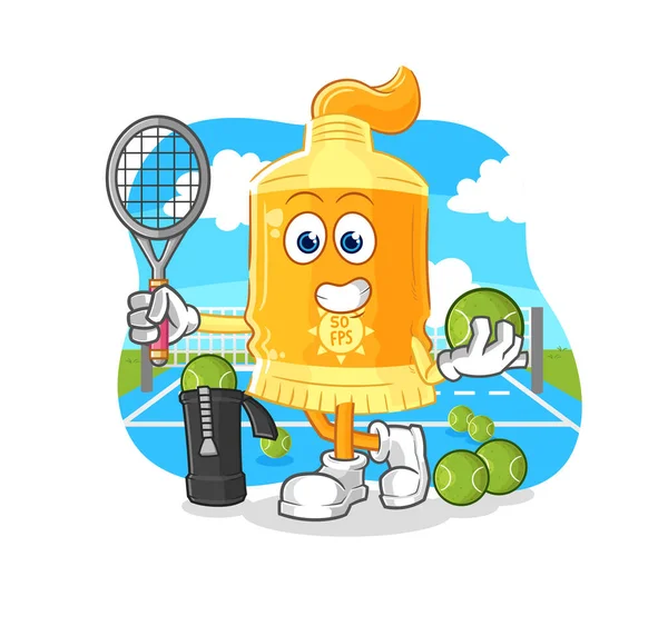 Sunscreen Plays Tennis Illustration Character Vecto — Stock Vector