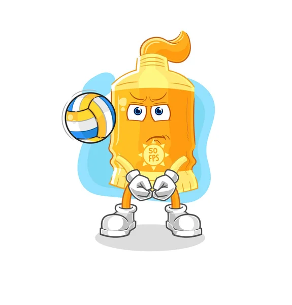 Sunscreen Play Volleyball Mascot Cartoon Vecto — Stock Vector