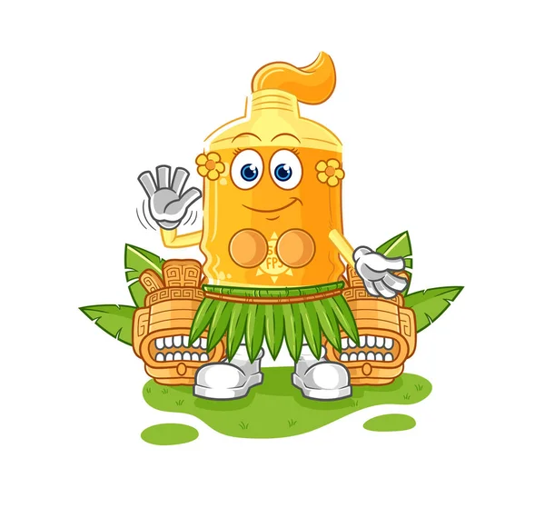 Sunscreen Hawaiian Waving Character Cartoon Mascot Vecto — Stockvector