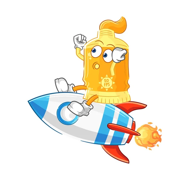 Sunscreen Ride Rocket Cartoon Mascot Vecto — Stock Vector