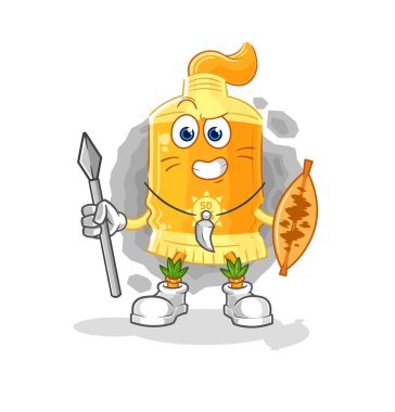 the sunscreen african tribal fighter mascot. cartoon vecto