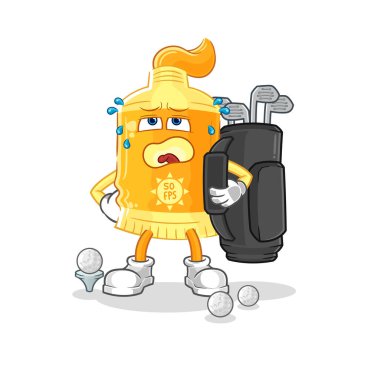 the sunscreen with golf equipment. cartoon mascot vecto