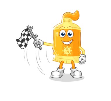 the sunscreen hold finish flag. cartoon mascot vecto