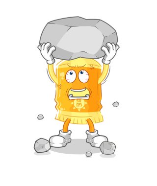the sunscreen lifting rock cartoon character vecto