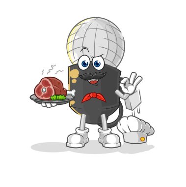the mic chef with meat mascot. cartoon vecto