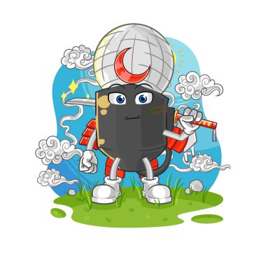 the mic samurai cartoon. cartoon mascot vecto
