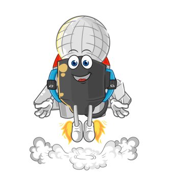 the mic with jetpack mascot. cartoon vecto