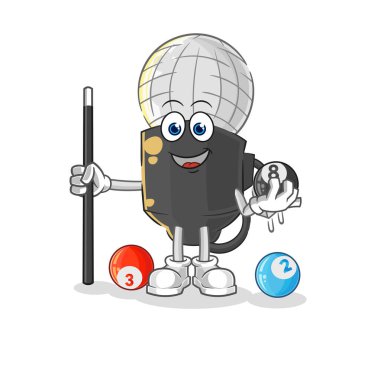 the mic plays billiard character. cartoon mascot vecto