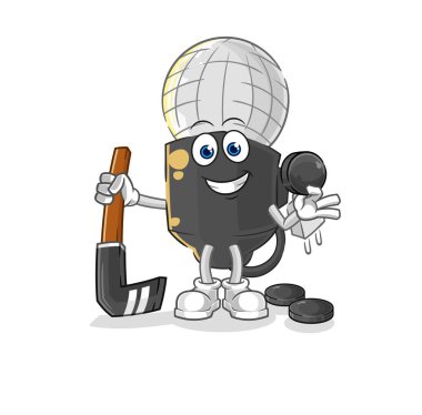 the mic playing hockey vector. cartoon characte