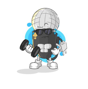 the mic lifting dumbbell vector. cartoon characte