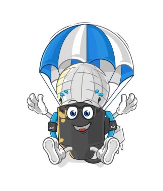 the mic skydiving character. cartoon mascot vecto
