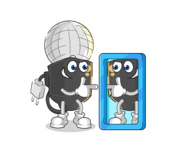 the mic looking into mirror cartoon. cartoon mascot vecto