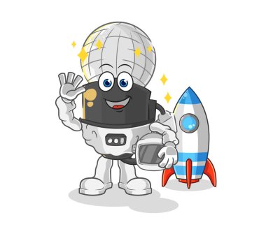 the mic astronaut waving character. cartoon mascot vecto