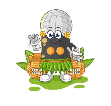 the mic hawaiian waving character. cartoon mascot vecto