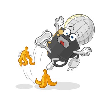 the mic slipped on banana. cartoon mascot vecto