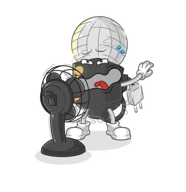 the mic with the fan character. cartoon mascot vecto