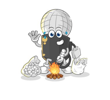 the mic roasting marshmallows. cartoon mascot vecto