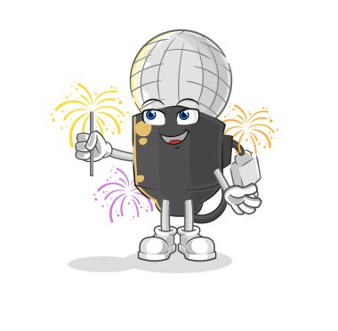 the mic with fireworks mascot. cartoon vecto