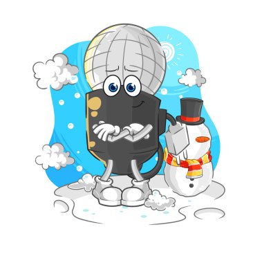the mic in cold winter character. cartoon mascot vecto