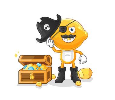 the lemon head pirate with treasure mascot. cartoon vecto