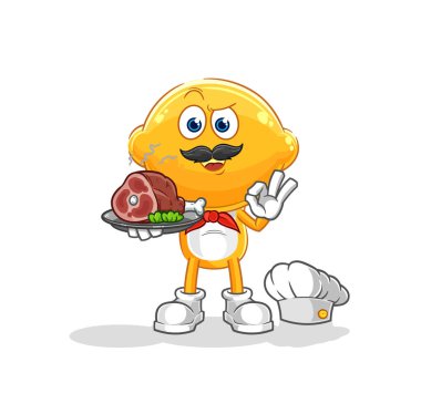 the lemon head chef with meat mascot. cartoon vecto