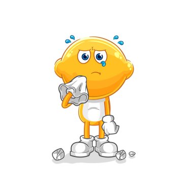 the lemon head cry with a tissue. cartoon mascot vecto