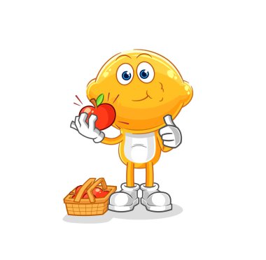 the lemon head eating an apple illustration. character vecto