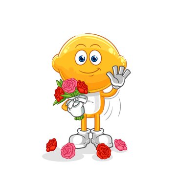 the lemon head with bouquet mascot. cartoon vecto