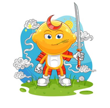 the lemon head samurai cartoon. cartoon mascot vecto