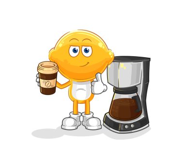 the lemon head drinking coffee illustration. character vecto