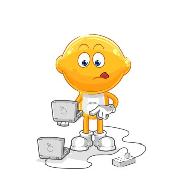 the lemon head with laptop mascot. cartoon vecto