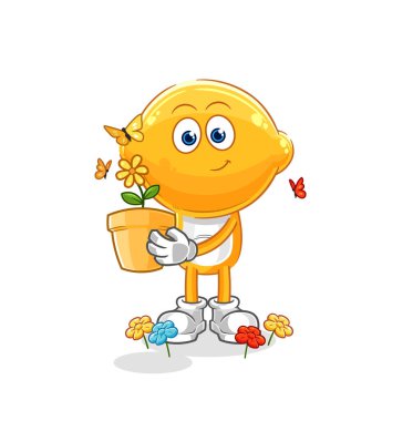 the lemon head with a flower pot. character vecto