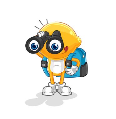 the lemon head with binoculars character. cartoon mascot vecto