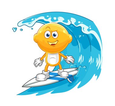 the lemon head surfing character. cartoon mascot vecto