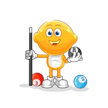 the lemon head plays billiard character. cartoon mascot vecto