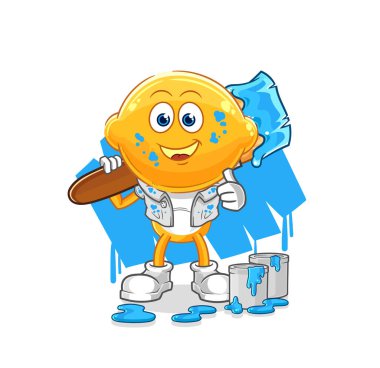 the lemon head painter illustration. character vecto