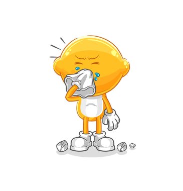 the lemon head blowing nose character. cartoon mascot vecto