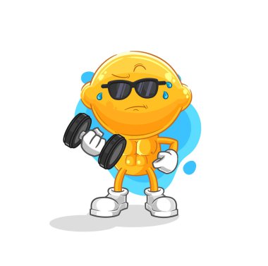 the lemon head lifting dumbbell vector. cartoon characte