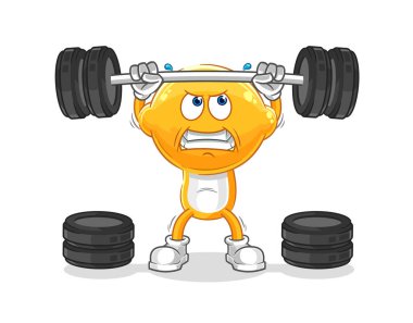 the lemon head lifting the barbell character. cartoon mascot vecto