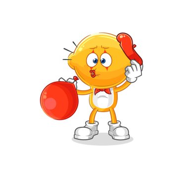 the lemon head pantomime blowing balloon. cartoon mascot vecto