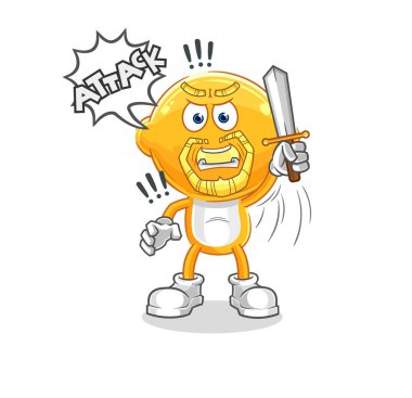 the lemon head knights attack with sword. cartoon mascot vecto