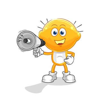 the lemon head holding hand loudspeakers vector. cartoon characte