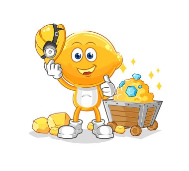 the lemon head miner with gold character. cartoon mascot vecto