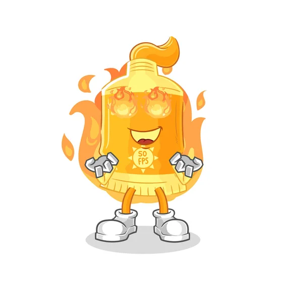 Sunscreen Fire Mascot Cartoon Vecto — Stock Vector