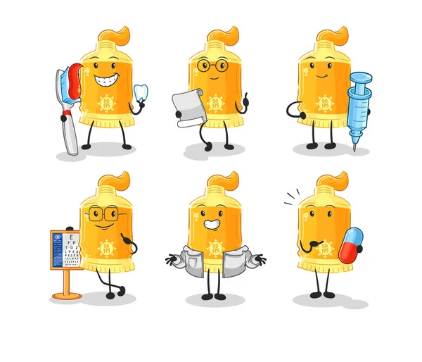 Sunscreen Doctor Group Character Cartoon Mascot Vecto — Stock Vector
