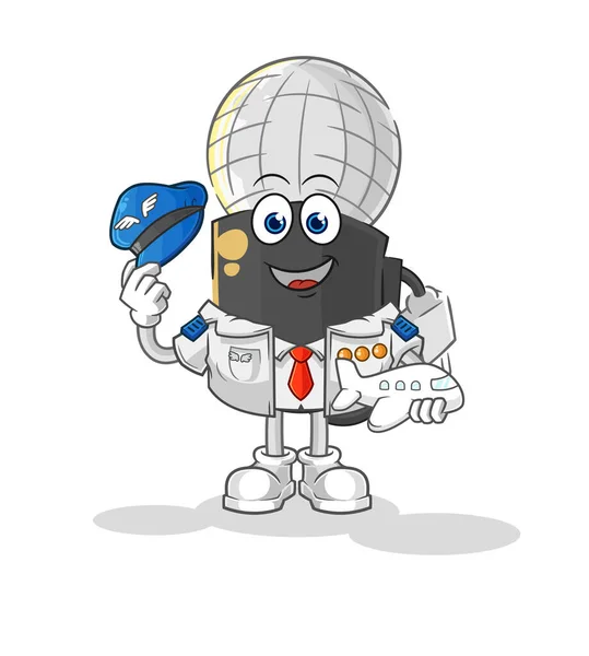 Mic Pilot Mascot Cartoon Vecto — Vector de stock